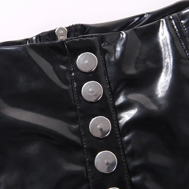 Punk Dark Black Woman PU Shorts 2020 Lady Back Zipper Button High Waist Goth Trousers Gothic Hipster Rock Cool Summer Scanties