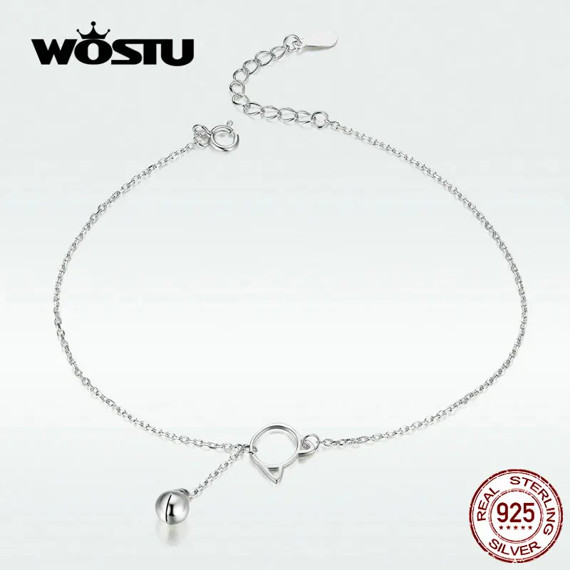 WOSTU 925 пробы серебро милый кот ножной браслет из бисера для ног Ювелирные изделия для Для женщин босиком сандалии браслет цепи браслеты подарки CQT003