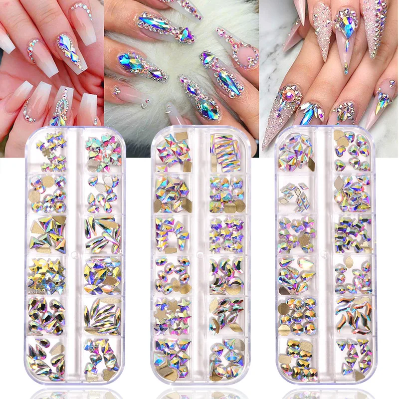 

120pcs Mix Shapes K9 Non Hot Fix Rhinestones Glittering Nail Art Rhinestones Crystal Strass Flatback Nail Art Decoration B1301