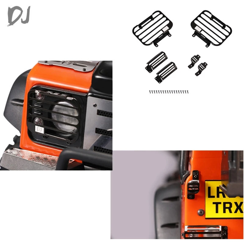 RC Car Parts DJ 1/10 D90 D110 TRX4 Modified Accessories Metal Rear Headlight Frame Light Front Headlight Protective Cover