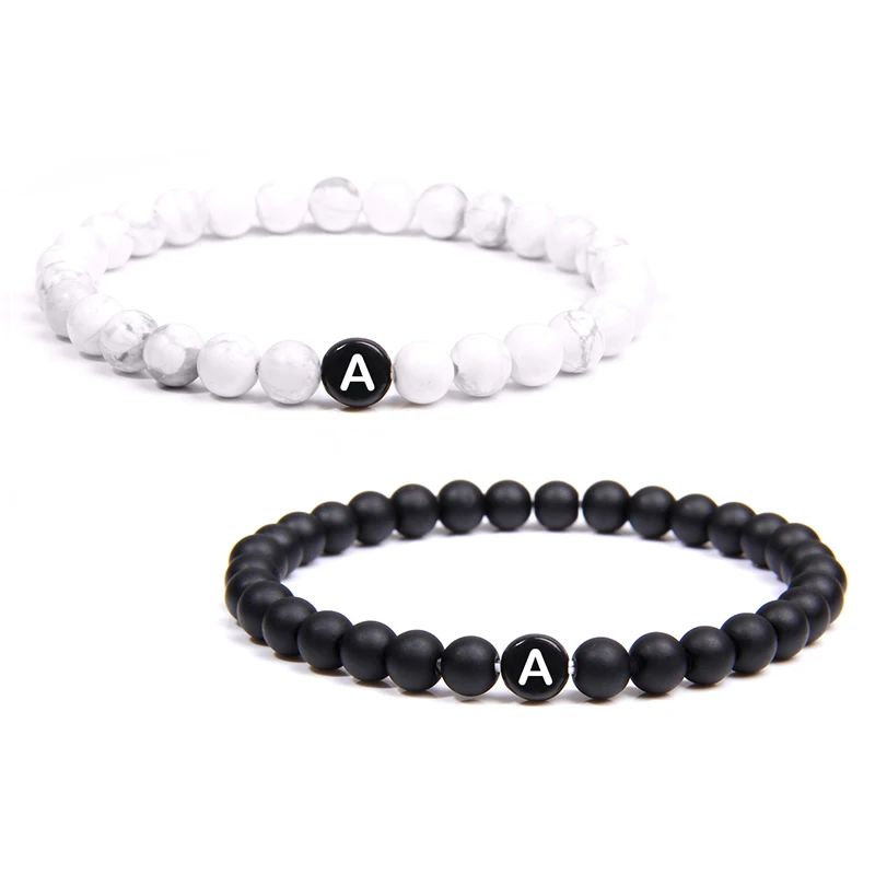 

Handmade A-Z Letters Bracelet Natural 6mm Howlite Bracelet Women Men Beads Bracelets Beaded Name Custom Bracelets Couple jewelry
