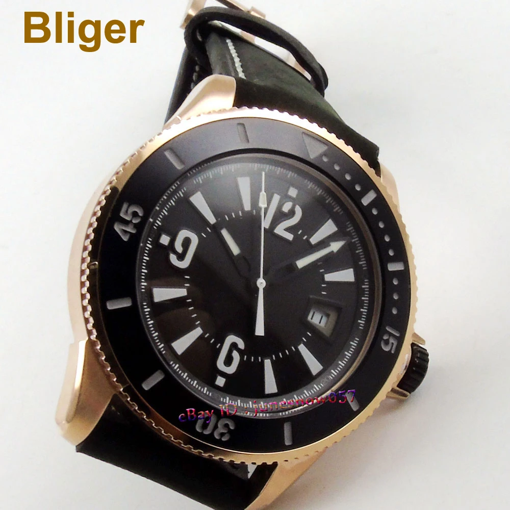  Bliger 43mm black dial luminous date window bezel Gold case MIYOTA Automatic men's watch
