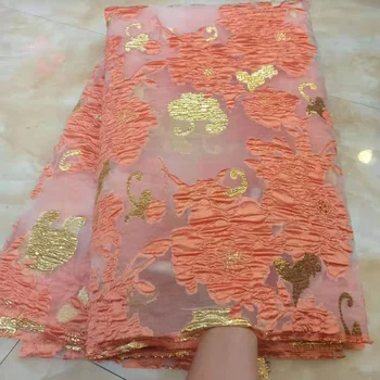 

(5yards/pc) high quality peach color African jacquard tulle lace hottest selling French net lace fabric for party dress HSF002