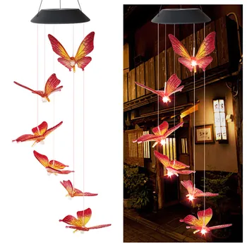 

wind chimes light butterfly wind chimes outdoor LED Solar Powered Wind Chime Light Garden Hanging Spinner Lamp Decoration K927