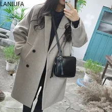 Осенне-зимнее пальто женские повседневные шерстяные однотонные куртки блейзеры женские свободные однобортные длинные пальто женские пальто mujer P166
