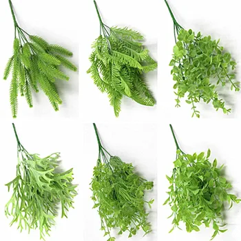 

12Pcs Fake Green Plant (6 Stems/Bunch ) 14.17" Length Simulation Plastic Greenery for Wedding Home Decorative Artificial plants