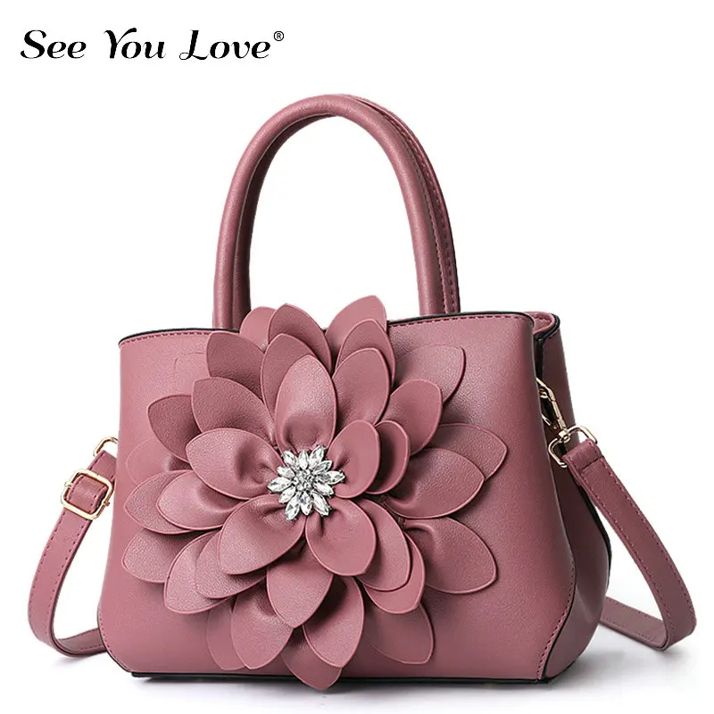 New Female Crossbody Bags For Women Flower Flap Luxury Brand Zipper Women Handbags Ladies Leather Messenger Shoulder Bag - Цвет: Розовый