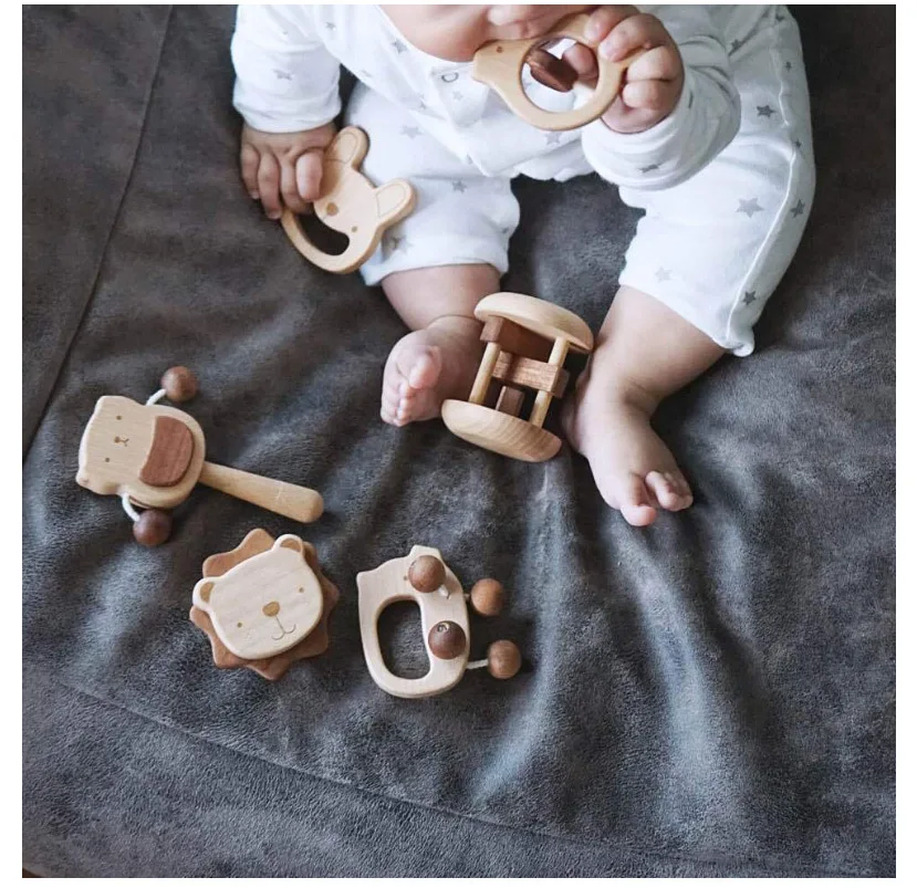 Wooden Soothing Rattles Mobiles Toys for Toddler 0-12 Months Children Play Game Newborns Gift Box Baby Awakening Stuff Musthaves (4)