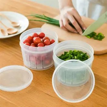 

2Pcs Kitchen Organizer Ordorless Storage Box Double Layer Refrigerator Food Preservation Box Plastic Draining Storage Container