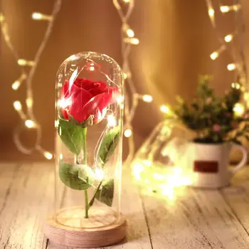 

2020 1pcs Glow Eternal Flower Rose In Flask Wedding Decoration Artificial Flowers In Glass Cover For Valentine's Day Gift