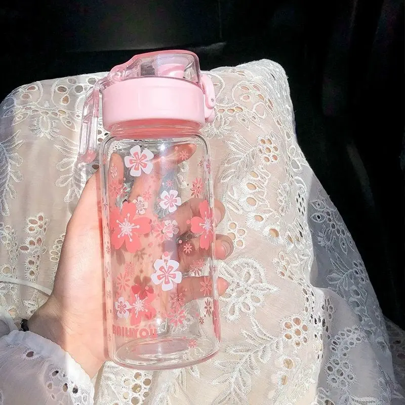 Стеклянная чашка Женская Студенческая Корейская креативная чашка для воды ветрозащитная сетка Красная маленькая свежая милая девушка сердце вишня бутылка для воды мини