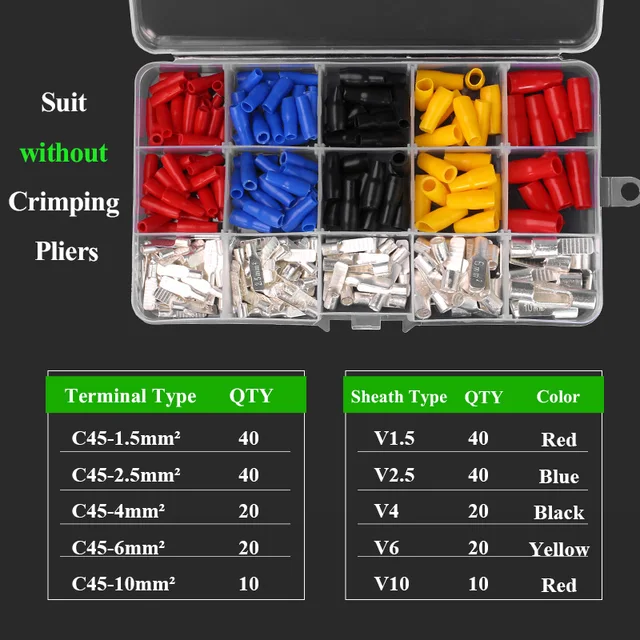 C45 insert DZ47 Air Open Type Cold Pressed Terminal Breaker Pin Copper Welding Piece 1.5-50mm² Cable Terminal Bare Terminals 130PCS IN BOX
