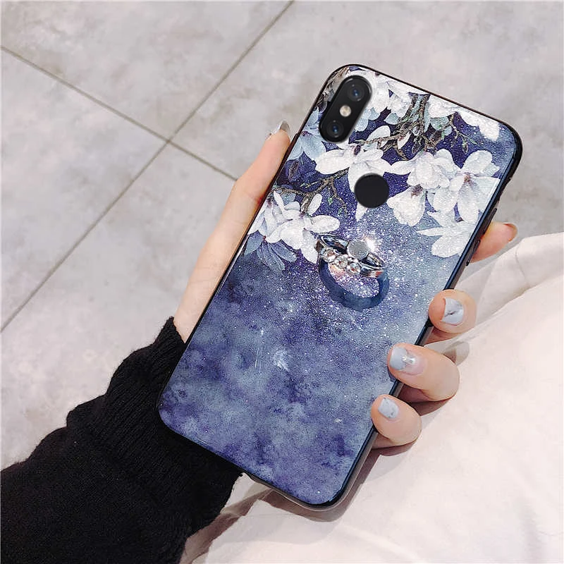 Цветок Блеск мягкий силиконовый чехол для телефона для Asus Zenfone Max Pro M2 ZB631KL ZB633KL чехол M1 ZB601KL кольцо с бриллиантами - Цвет: Navy blue