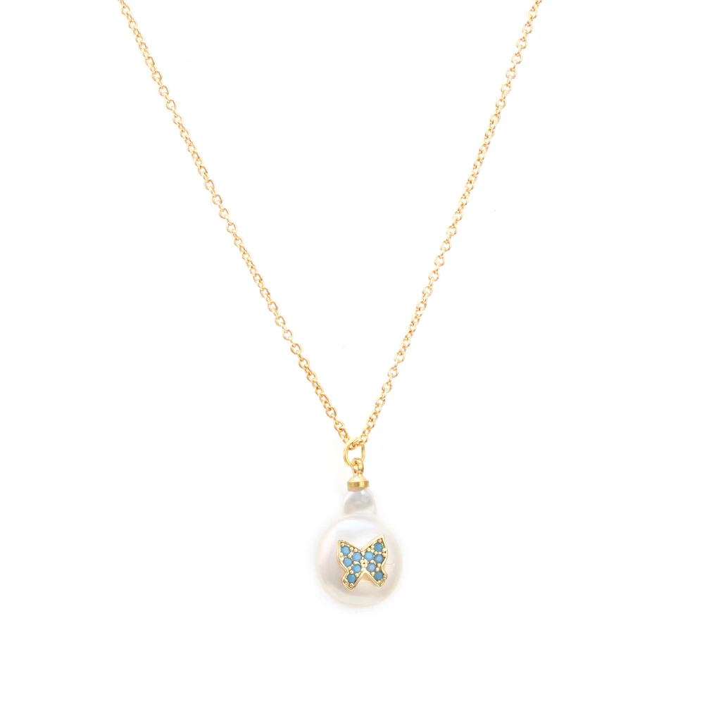 Ожерелье с подвеской из жемчуга с асимметричным глазом и золотой цепочкой в виде руки Хамса, бабочки, сглаза, Очаровательное ожерелье для женщин EY6460 - Окраска металла: EY6272LBU00