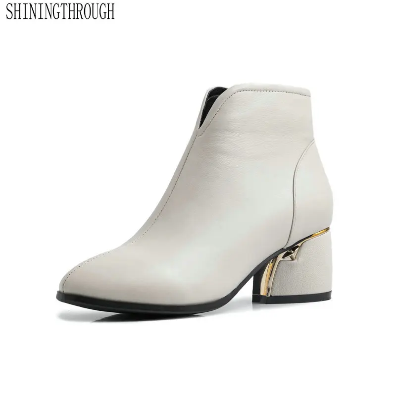 

2020 Genuine Leather Zipper Round Toe Sewing Concise Women Shoes Fashion Square High Heel Warm Ankle Boots Size 34-43