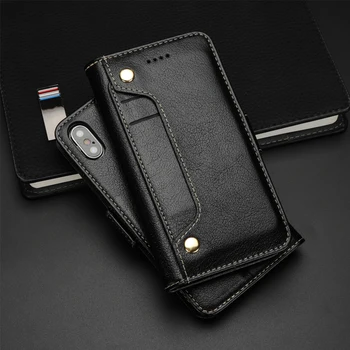 

Real Genuine Leather Flip Cover Case For iPhone X 8 plus Cell Phone Luxury Retro Vintage Magnet Card Holder Wallet Case
