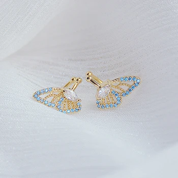 Korean Trendy Blue Micro Inlaid Zirconia Butterfly Women Earring for Women AAA Zircon Ear Bone Clip Stud Earrings Pendnat Gift