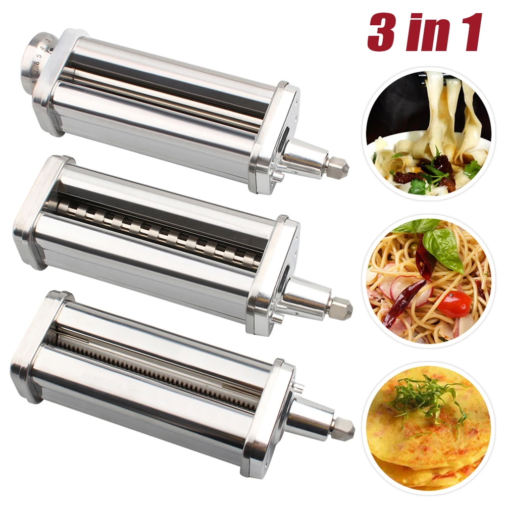 3 PCS Pasta Roller Cutter Attachment Set Compatible with KitchenAid Stand Mixers 