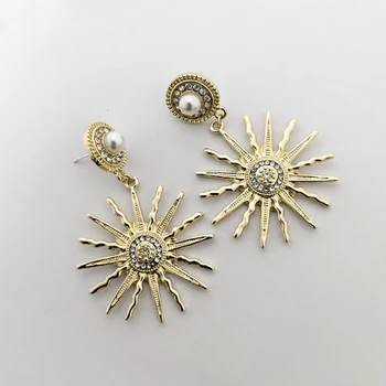 

Peri'sBox Sunburst Rhinestone Pearl Earrings Drops Sun Circle Geometric Earrings for Women Statement Drop Earrings 2019 Trendy