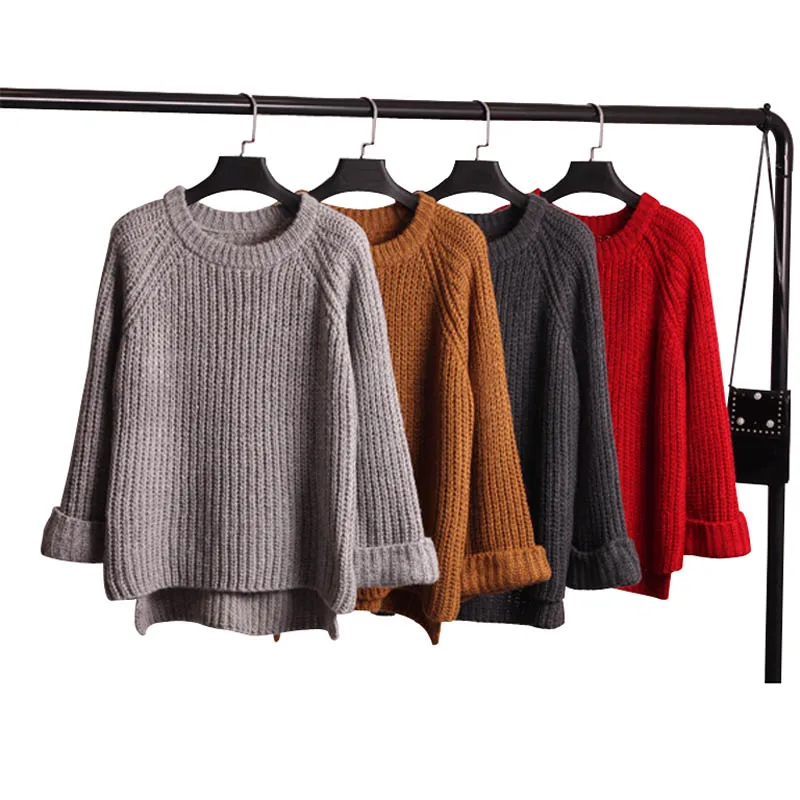 

Autumn Winter Thick Knitting Pullovers Women Fashion Solid Casual Loose Sweaters Streetwear Jumper Knitwear Pull Femme