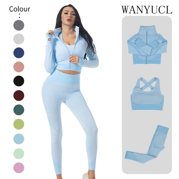2/3Pcs Seamless Yoga Set Gym Fitness Clothing Women Yoga Suit Sportswear Female Workout Leggings Top Sport Clothes Training Suit 2