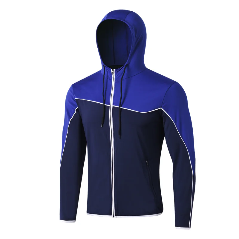 Новые мужские толстовки с капюшоном, зимние спортивные куртки для бега, уличная спортивная одежда для фитнеса и тренировок, высокоэластичная спортивная одежда, европейский размер - Цвет: Top navy-white