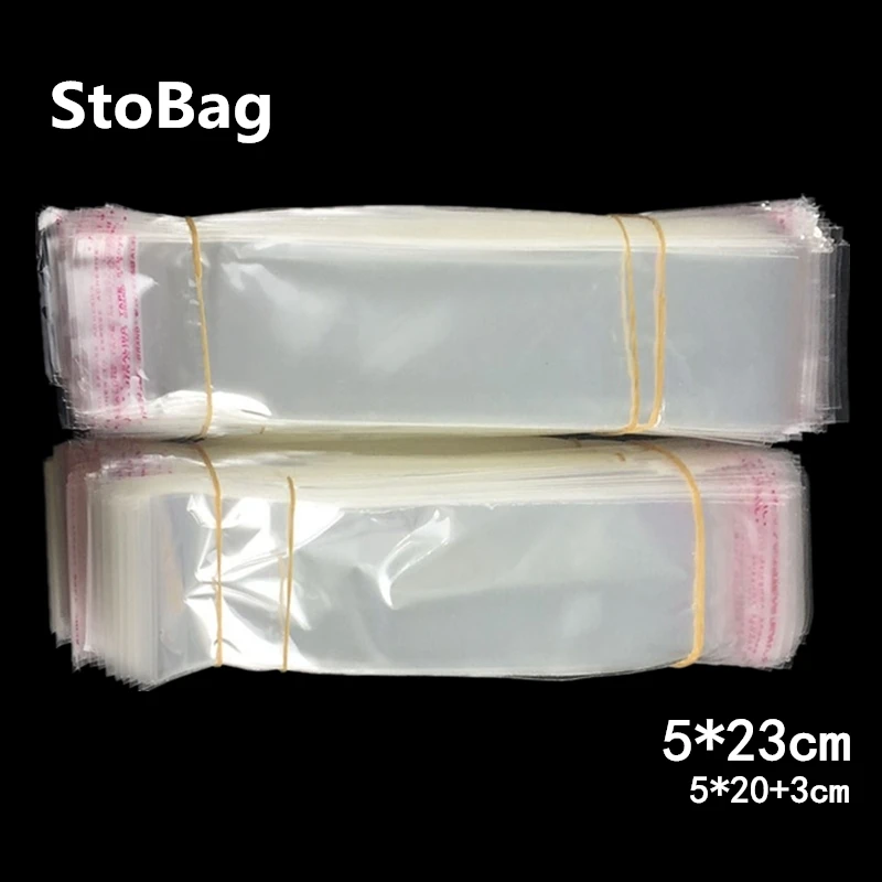 StoBag 1000 шт 5*23 см, Малый Размеры плоская сумка прозрачный самоклеющийся сумки пластиковый пакет из пенополиуретана с открытыми порами для печенье конфеты подарочные мешочки для ювелирных изделий