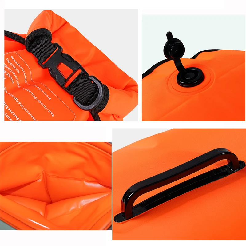 20L Inflatable Swim Buoy Drybag For Water Sport Swimmers Tow Float Dry Bags Double Air Bag With Waist Belt Storage Safety Pouch