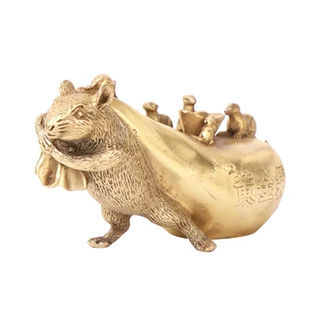 

Amber Figurine Lucky Pure Brass Rat Gift Mouse Ornament Vintage Office Fortune Gold Bag Mini Miniature Home Decoration Pendant