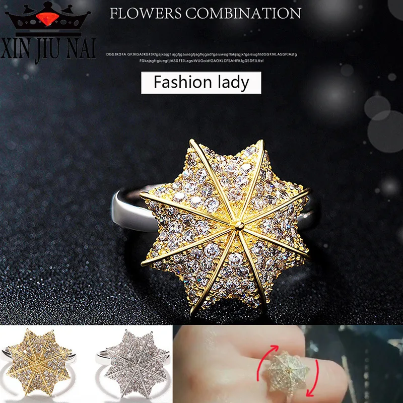Fashion Summer beach unique party Fine Jewelry Copper Zircon Rotatable Umbrella Wedding Rings For Women 925 anillos silver | Украшения и
