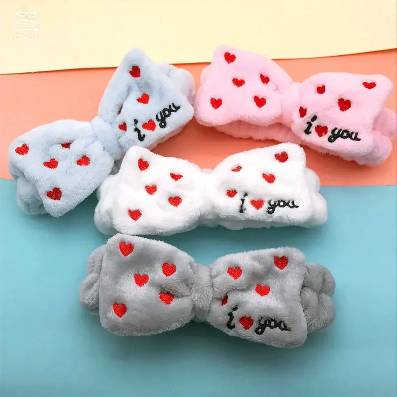 

2020 New Heart Print Headbands for Women Girls Bow Wash Face Turban Makeup Elastic Hair Bands Hair Accessories