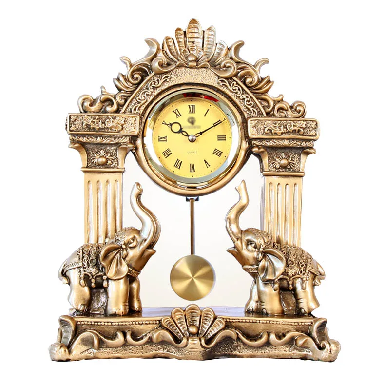 

SILENT MANTEL CLOCK HOUSE ELEPHANT PENDULUM VINTAGE QUARTZ TABLE CLOCK LIVING ROOM CREATIVE TABLE SCULPTURES ROOM