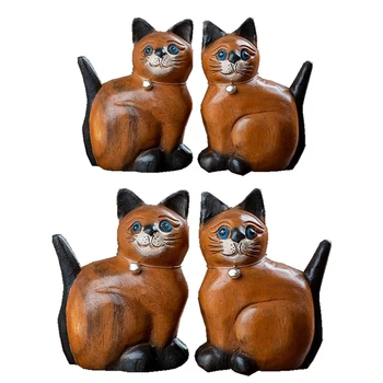 

2Pack Wood Carving Lucky Cat Decorations Fashion Creative Wooden Crafts Home Living Room Children's Room Decor