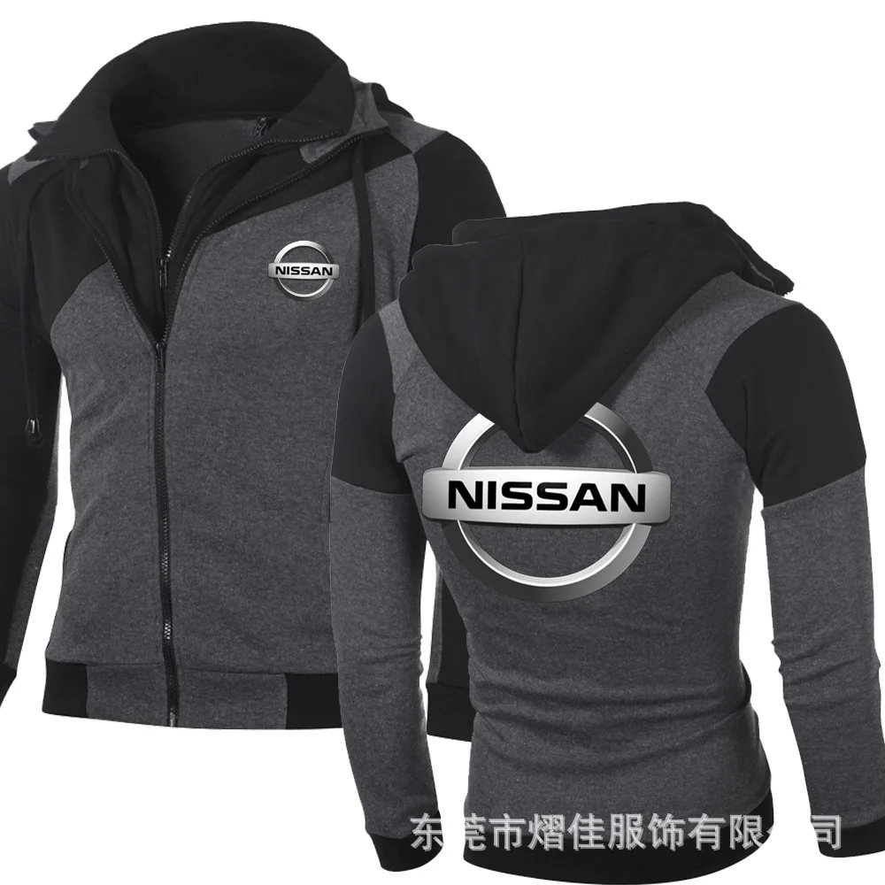 Мужская мода для NISSAN Повседневная Толстовка Спортивная повседневная куртка пальто хип хоп двойная молния хлопок толстовка кардиган - Цвет: Темно-серый
