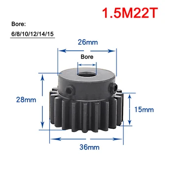 

1PCS 1.5Modulus Pinion Motor Spur Gear With Step Metal Convex Gear 45# Steel 1.5M 22 Teeth 24 Teeth