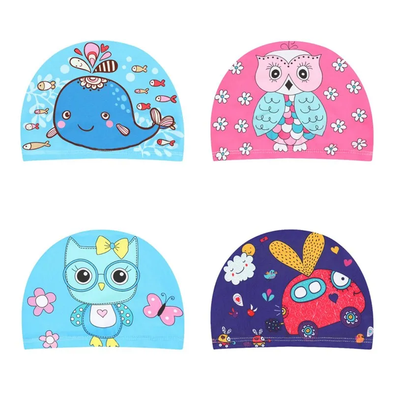 Gorros de natación con dibujos de animales para niños, gorro elástico de pelo largo, impermeable, para piscina, de 1 a 10 años