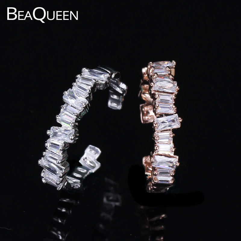 Женское кольцо Багет BeaQueen прямоугольное из розового золота с кубическими