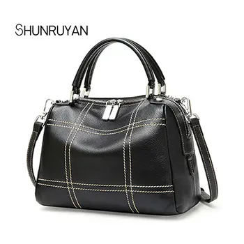 

SHUNRUYAN 2018 Women for Bag Brand Design Genuine Leather Casual Tote Handbags Zipper Elegant Black Businees Bag Shoulder Bag