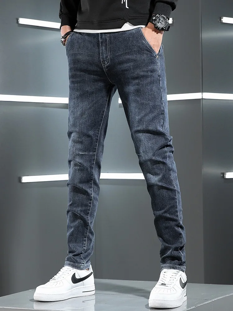 Autumn Men Simple Blue Jeans Casual 