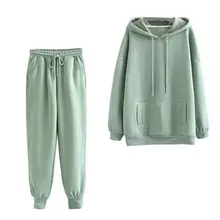 

Trendy Women Outfit Elastic Waist Autumn Winter Solid Color Hoodie Pants Set Sporty Outfit Sweatshirt Pants Set