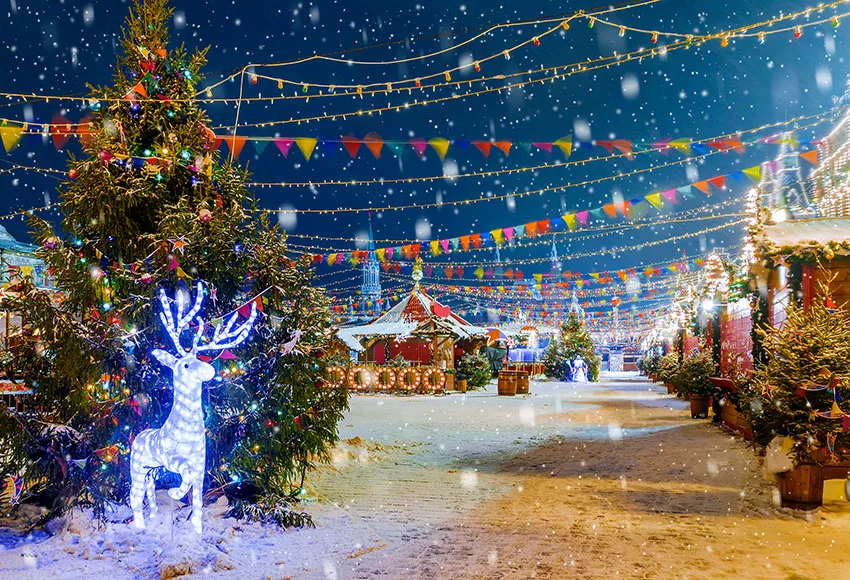 7x5FT Рождество Москва Рынок Красной площади светильник оленей цветные флажки
