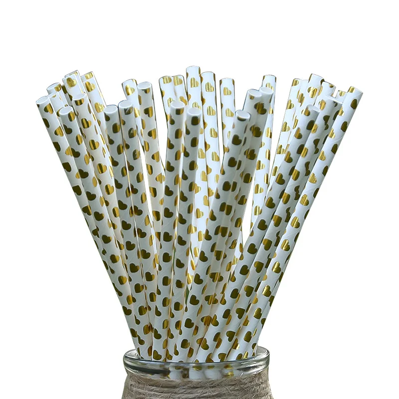 25pcs/set Foil Gold Drinking Paper Straws Birthday Party Wedding Decorative Supplies Home Supplies - Цвет: G205745