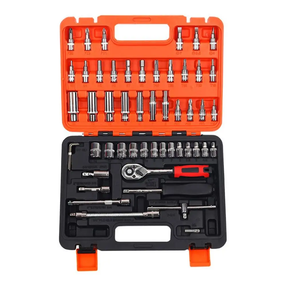 

53pcs1/4" Ratchet Wrench Set Drive Socket Spanner Kit Batch Head Screwdriver Socket Tool Box Set Car Motorcycle Repair Tool Toos