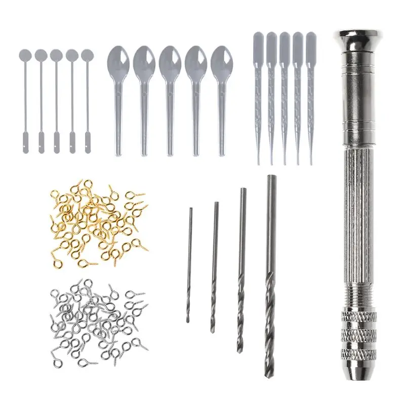 1 Set Epoxy Resin Kit DIY Jewelry Making Tools Drill Pins Silver Gold Necklace Pendant Dropper Spoon Mix Stick Accessories Casti