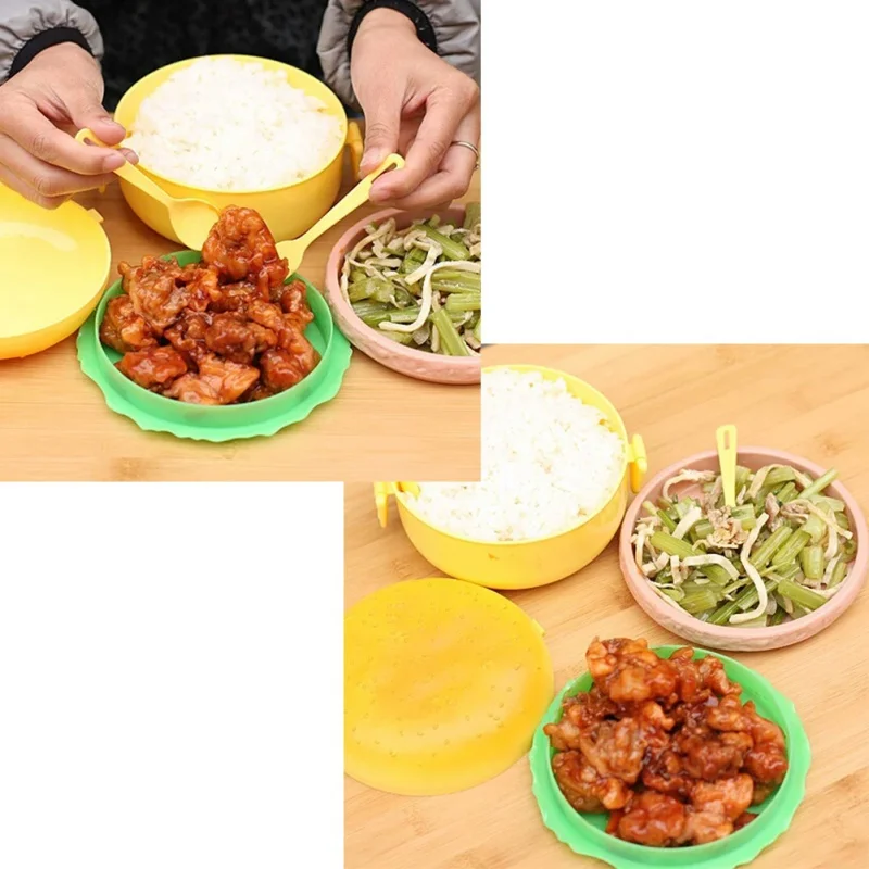 Cute Lunch Box Container Supplies Fork 3-Layer Lunch Kitchen Storage Spoon and with Bento Box Hamburger Food