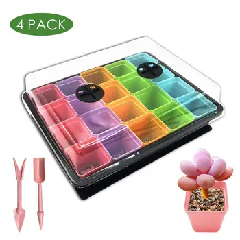 

4 Set Nursery Pots Seedling Trays Garden Growing Trays With Humidity Vented Domes And Bases With Mini Hand Tools
