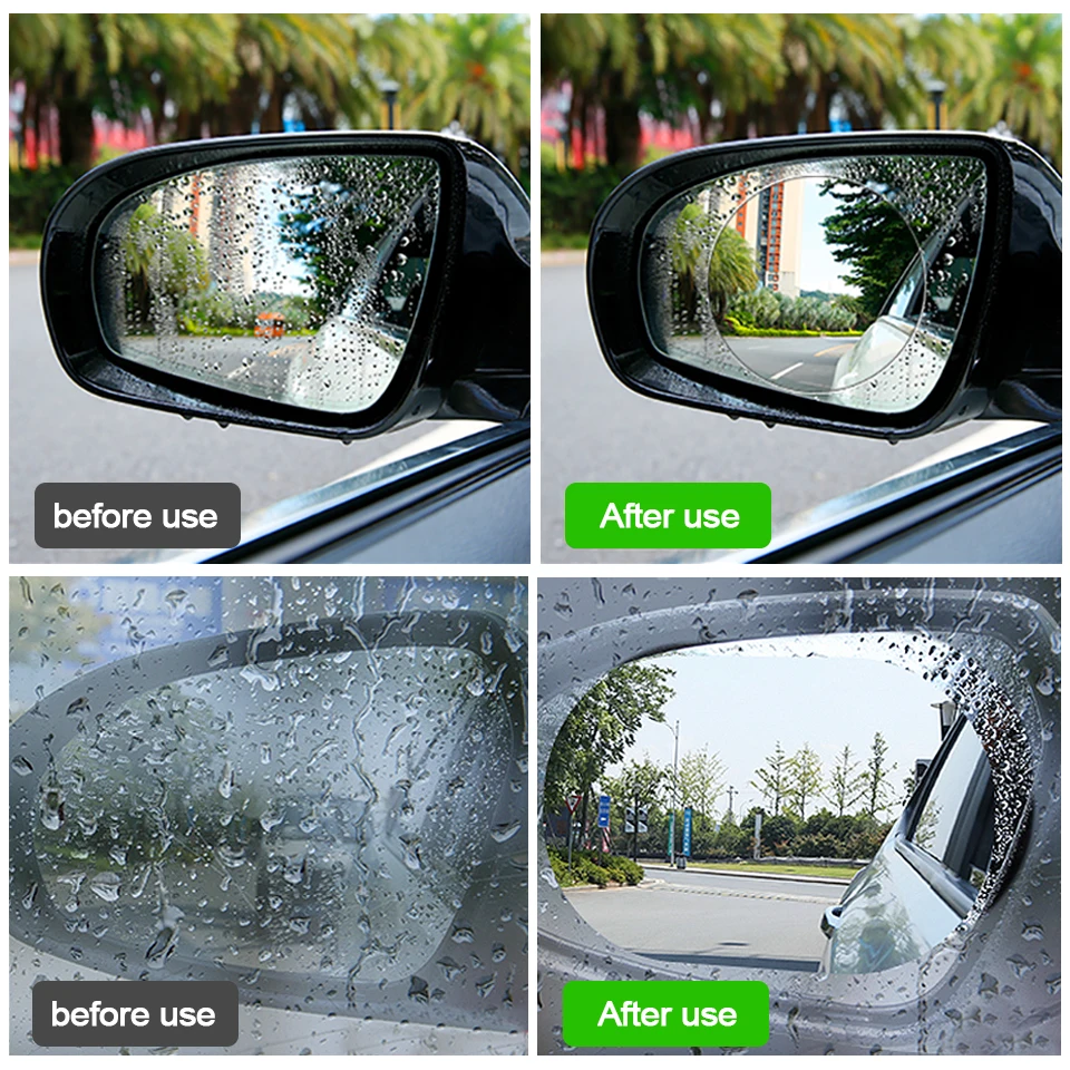 Rainproof Anti-Fog Rear view Mirror Side Sticker Protective Film Rain Shield 2pc