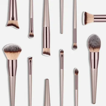 

10pcs Quality Wooden Handle Makeup Brushes Set Champagne Gold Blending Brush Set Professional Nakeup Tools Dropshipping 2020