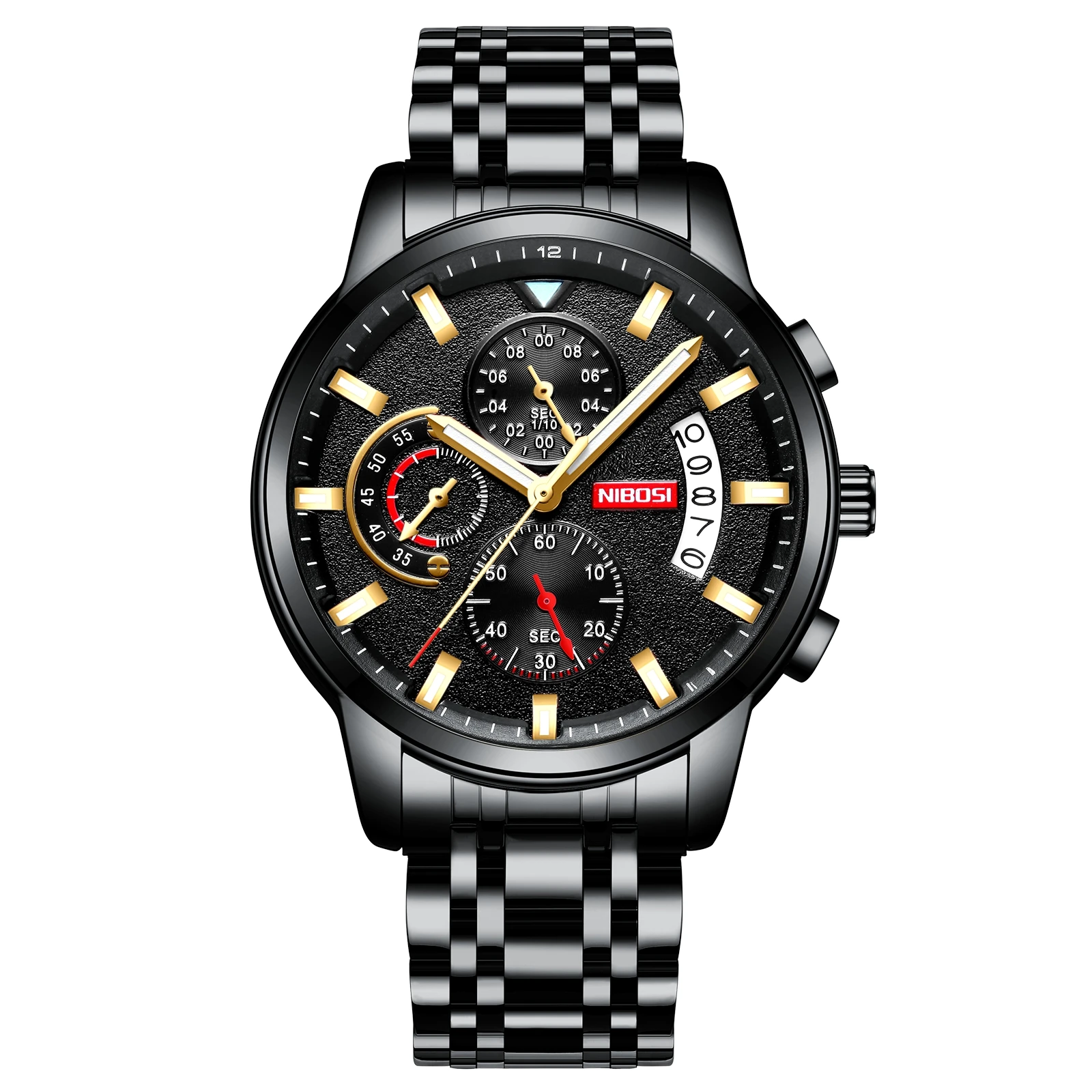 NIBOSI Top Brand Fashion Mens Watches Luxury Stainless steel Quartz Chronograph Clock Waterproof Watch For Men Relogio Masculino 