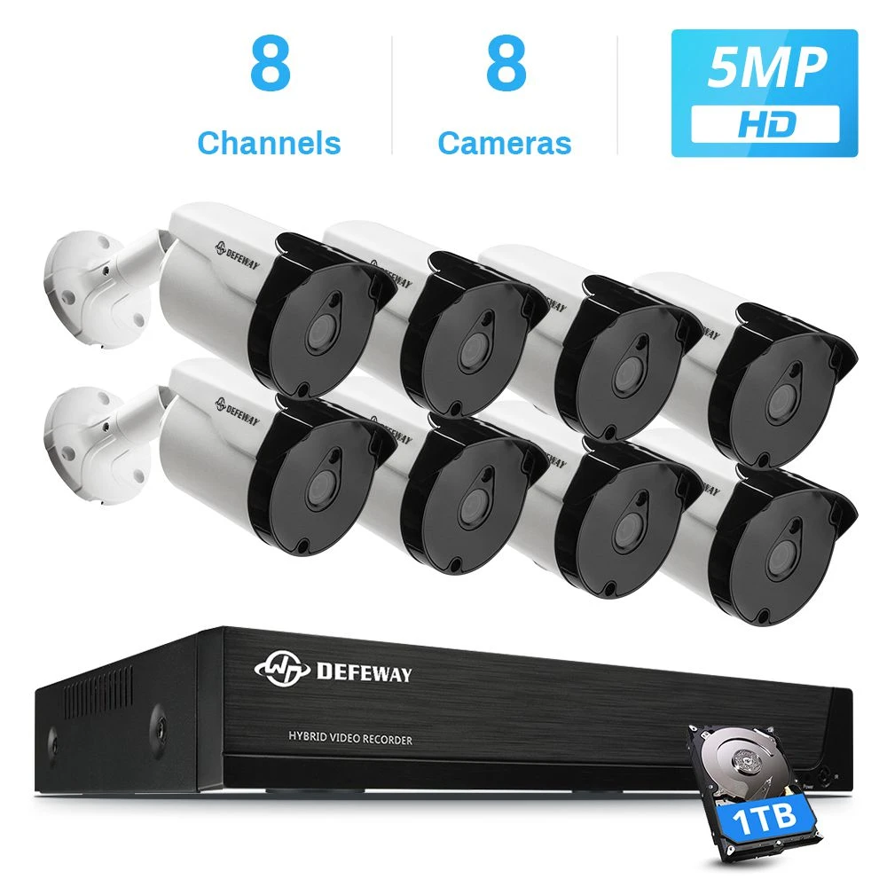 DEFEWAY 8CH 5MP Video Surveillance Security Camera System H.265+ HD